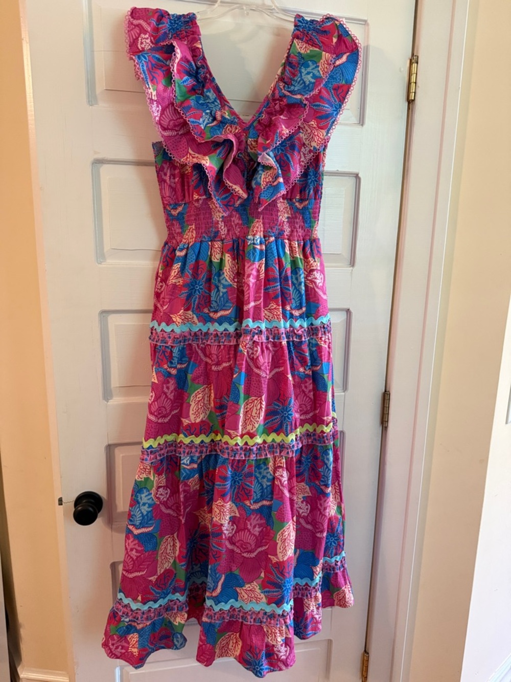 Marie by Victoria Dunn Fleur Candy Dress Pink Floral Ruffled Maxi Dress